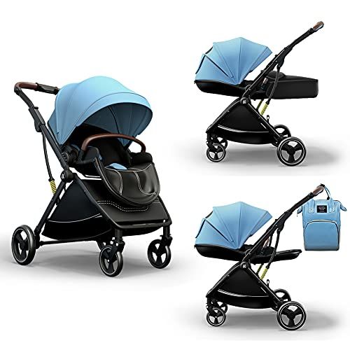  Coballe Baby Stroller, 2 in 1 High Landscape Convertible Reversible Bassinet Pram for Infant & Toddler, Foldable Aluminum Alloy Pushchair with Adjustable Backrest, 3D Suspension (B