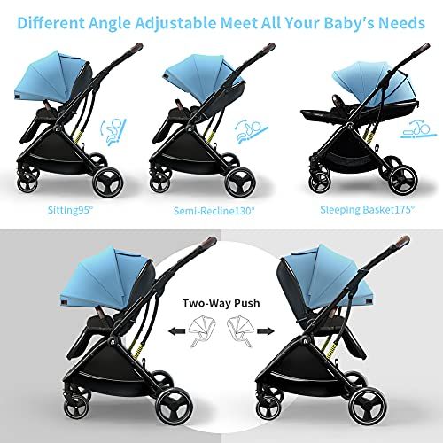  Coballe Baby Stroller, 2 in 1 High Landscape Convertible Reversible Bassinet Pram for Infant & Toddler, Foldable Aluminum Alloy Pushchair with Adjustable Backrest, 3D Suspension (B