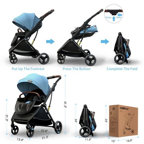  Coballe Baby Stroller, 2 in 1 High Landscape Convertible Reversible Bassinet Pram for Infant & Toddler, Foldable Aluminum Alloy Pushchair with Adjustable Backrest, 3D Suspension (B