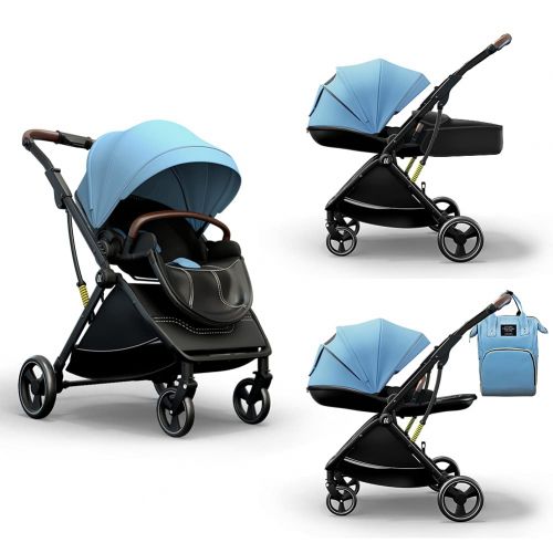  Coballe Baby Stroller, 2 in 1 High Landscape Convertible Reversible Bassinet Pram for Infant & Toddler, Foldable Aluminum Alloy Pushchair with Adjustable Backrest, 3D Suspension (B