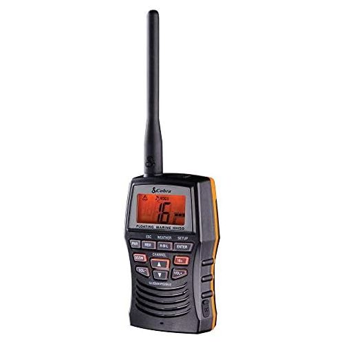 코브라 Cobra Marine Radio - MR HH150 FLT - 3 Watt, Floating, Long Range, Handheld, VHF Radio, NOAA, International, Waterproof, Submersible, Weather Alerts, LCD Screen, Belt Clip