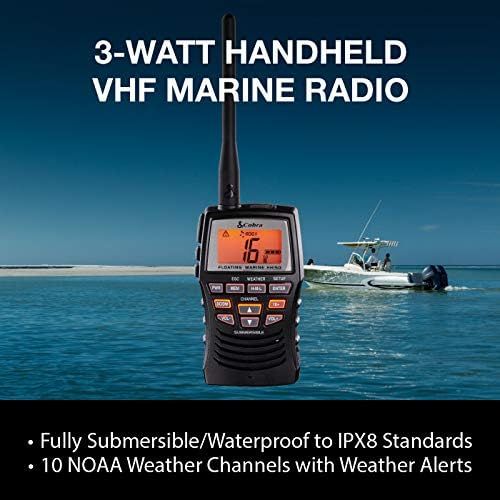 코브라 Cobra Marine Radio - MR HH150 FLT - 3 Watt, Floating, Long Range, Handheld, VHF Radio, NOAA, International, Waterproof, Submersible, Weather Alerts, LCD Screen, Belt Clip