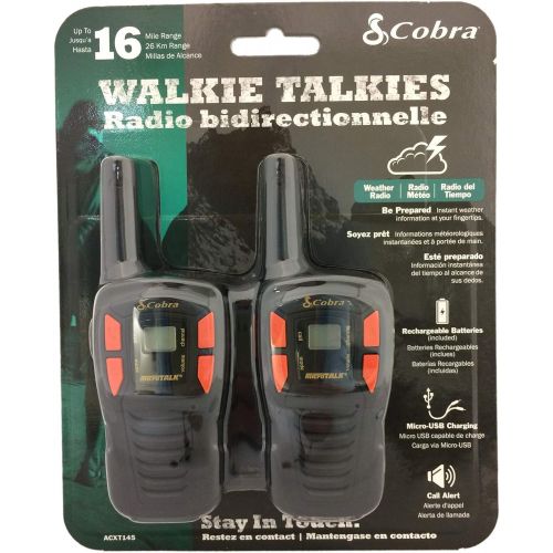 코브라 COBRA ACXT145 Walkie Talkies - Rechargeable, Long Range 16-Mile Two-Way Radio Set ( 2 Pack ) , black