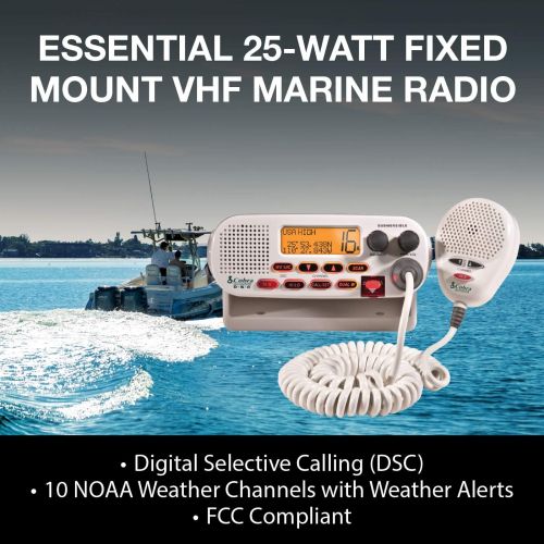 코브라 Cobra MR F45-D Fixed Mount VHF Marine Radio ? 25 Watt VHF, Submersible, LCD Display, Noise Cancelling Microphone, NOAA Weather Channels, Signal Strength Meter, Scan Channels, White