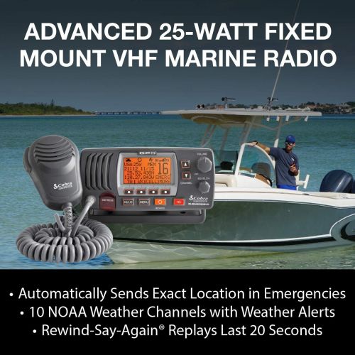 코브라 Cobra MR F77B GPS Fixed Mount VHF Marine Radio ? 25 Watt VHF, Built-In GPS Receiver, Submersible, LCD Display, Noise Cancelling Mic, NOAA Weather, Signal Strength Meter, Scan Chann