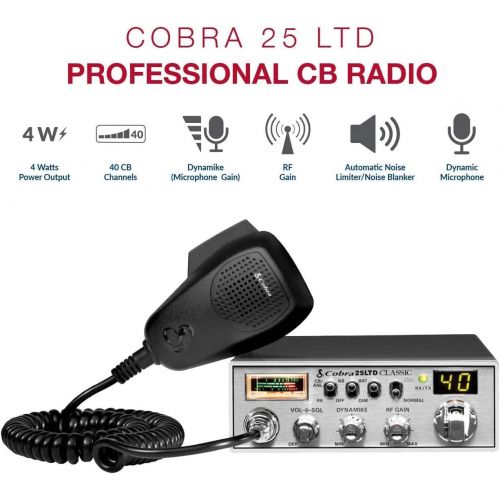 코브라 [아마존베스트]Cobra 25LTD Professional CB Radio - Emergency Radio, Travel Essentials, Instant Channel 9, 4 Watt Output, Full 40 Channels, 9 Foot Cord, 4 Pin Connector