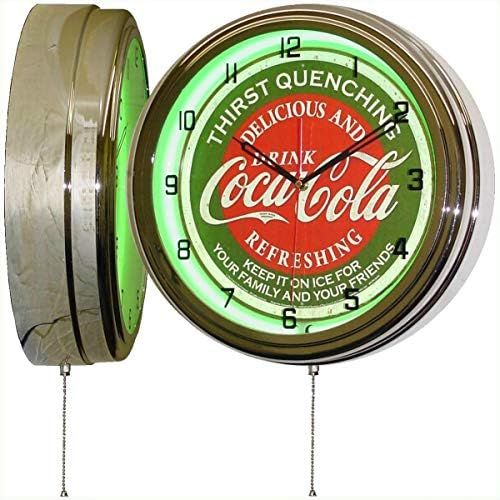  Coca-Cola Coca Cola 15 Neon Wall Clock Lighted Distressed Sign Soda Pop Shop Coke Bottle Logo Vintage Retro Style Green