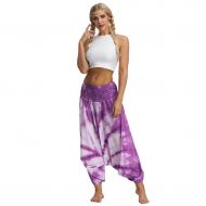 CocoMarket Tribal Harem Pants Unisex Yoga Trousers Aladdin Genie Jumpsuit Baggy Boho Wide Leg Pants for Men & Women Purple