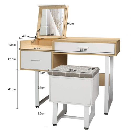  Cocoarm Vanity Table Set with Flip Top Mirror & Cushioned Storage Stool, Makeup Dressing Table with 2 Drawers, 6 Dividers Large Organizers, White Wooden Writing Desk & Chair