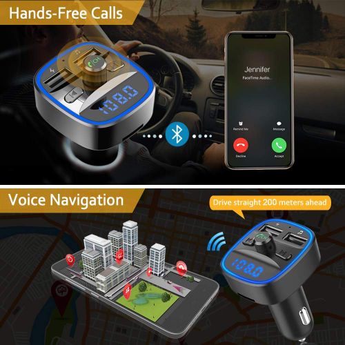  [아마존 핫딜]  [아마존핫딜]Cocoda Bluetooth FM Transmitter fuer Auto, Blaue Umgebende Leuchte Drahtloser Radio Kfz-Empfanger Adapter mit Freisprecheinrichtung, Dual USB Ladegerat 5V/2,4A und 5V/1A, SD-Karte,