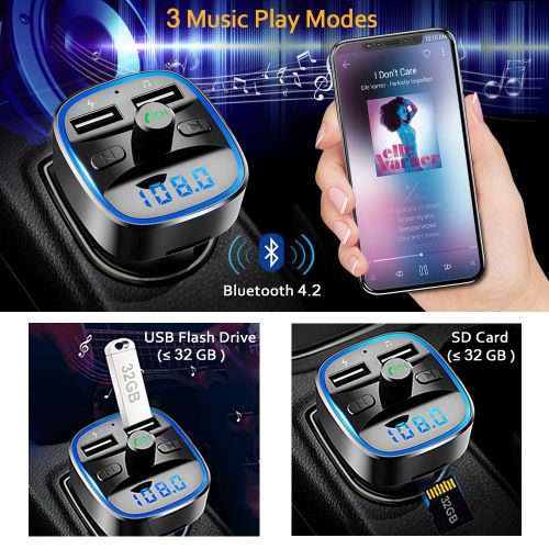  [아마존 핫딜]  [아마존핫딜]Cocoda Bluetooth FM Transmitter fuer Auto, Blaue Umgebende Leuchte Drahtloser Radio Kfz-Empfanger Adapter mit Freisprecheinrichtung, Dual USB Ladegerat 5V/2,4A und 5V/1A, SD-Karte,