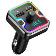 [아마존핫딜]FM Transmitter Auto Bluetooth, Cocoda Fm Transmitter mit 7 Farben LED, Bluetooth Transmitter Freisprecheinrichtung, Ladegerat Auto GPS QC3.0, Bluetooth 5.0, Unterstuetzt USB-Stick,