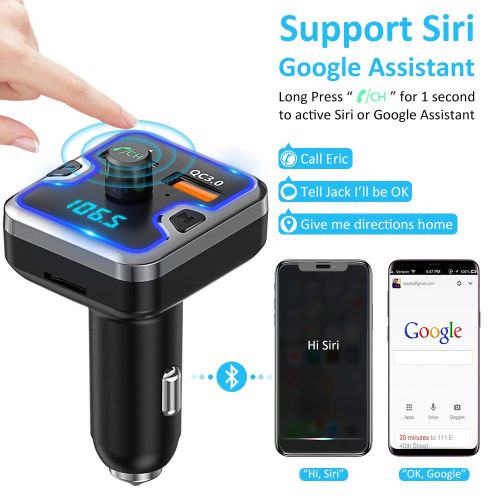  [아마존 핫딜]  [아마존핫딜]FM Transmitter Auto Bluetooth, Cocoda Fm Transmitter mit 7 Farben LED, Bluetooth Transmitter Freisprecheinrichtung, Ladegerat Auto GPS QC3.0, Bluetooth 5.0, Unterstuetzt USB-Stick,