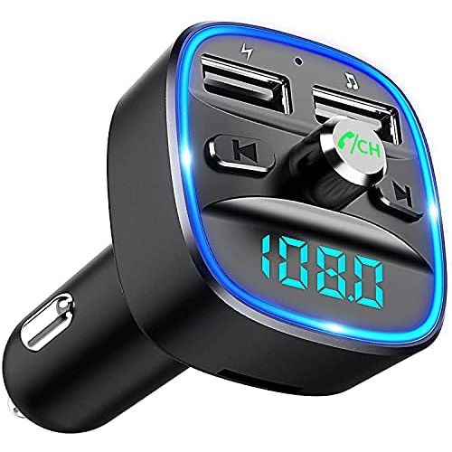  [아마존베스트]-Service-Informationen Cocoda Bluetooth FM Car Transmitter, Blue Ambient Light, Wireless Radio Car Receiver Adapter with Hands-Free Kit, Dual USB Charger 5 V/2.4 A and 5 V/1 A, SD Card, USB Disk