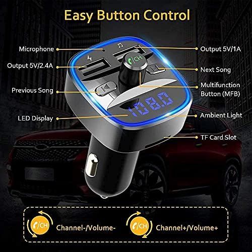  [아마존베스트]-Service-Informationen Cocoda Bluetooth FM Car Transmitter, Blue Ambient Light, Wireless Radio Car Receiver Adapter with Hands-Free Kit, Dual USB Charger 5 V/2.4 A and 5 V/1 A, SD Card, USB Disk