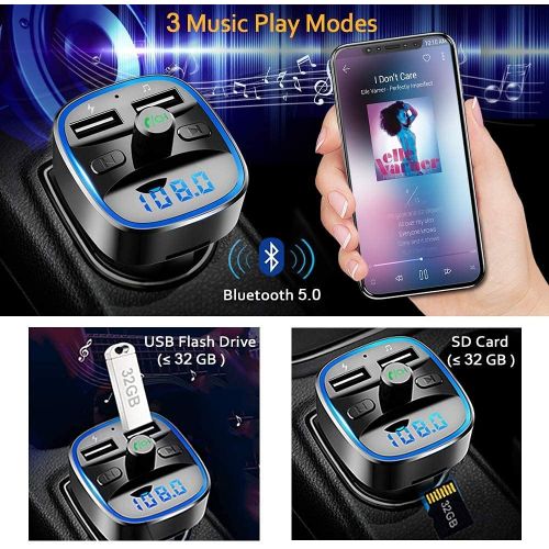  [아마존베스트]-Service-Informationen Cocoda Bluetooth FM Car Transmitter, Blue Ambient Light, Wireless Radio Car Receiver Adapter with Hands-Free Kit, Dual USB Charger 5 V/2.4 A and 5 V/1 A, SD Card, USB Disk