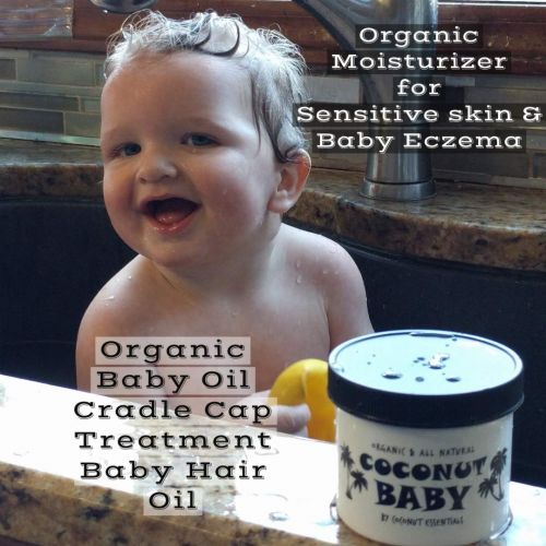  Coconut Essentials Coconut Baby Oil Organic Moisturizer - Vitamin E Oil for Hair and Skin Care - Cradle Cap Treatment, Eczema and Psoriasis Relief - Massage - Sensitive Skin, Diaper Rash Guard, Stret