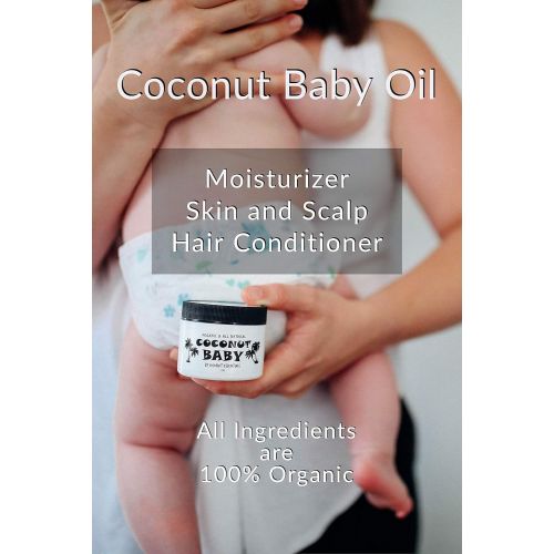  Coconut Essentials Coconut Baby Oil Organic Moisturizer - Vitamin E Oil for Hair and Skin Care - Cradle Cap Treatment, Eczema and Psoriasis Relief - Massage - Sensitive Skin, Diaper Rash Guard, Stret