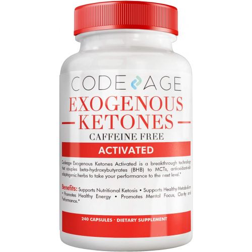  Code Age Codeage Exogenous Ketones Capsules - 240 Count - Keto Diet Supplement with BHB Salts as Exogenous Ketones, Electrolytes and Caffeine