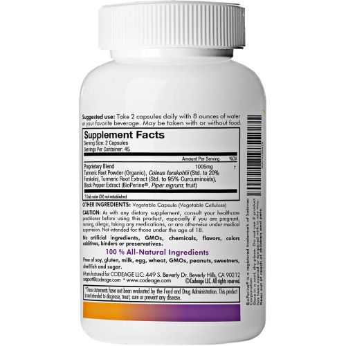  Code Age Extra Strength Turmeric Forskolin Weight Loss Formula - 90 Count - Premium Appetite Suppressant,...