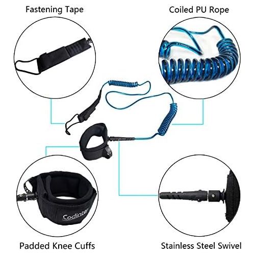  Codinter Surfboard Leash, 12ft Coiled Paddle Board Leash Leg Rope for SUP Safe Surfing