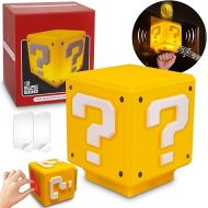 Super Bros-Mini Question Block Night Light,Bedside Lamp, Desklamp for Kids and Fans, Birthday Gift, Holiday Gift,Equipped with The Game's Same Gold Coin Sound(with USB Power Cable)