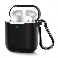 AirPods Case, Coffea Protective Silicone Cover Skin with Keychain for AirPods 2 Wireless Charging Case [Front LED Visible] (Black)