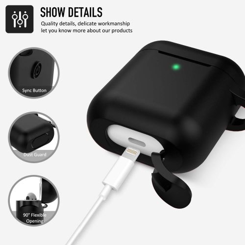  AirPods Case, Coffea Protective Silicone Cover Skin with Keychain for AirPods 2 Wireless Charging Case [Front LED Visible] (Black)