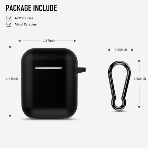  AirPods Case, Coffea Protective Silicone Cover Skin with Keychain for AirPods 2 Wireless Charging Case [Front LED Visible] (Black)