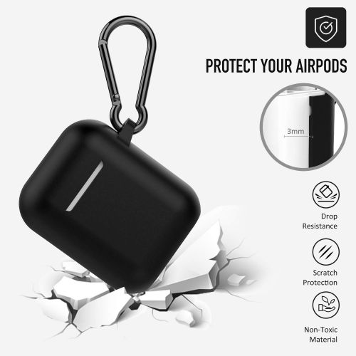  AirPods Case, Coffea Protective Silicone Cover Skin with Keychain for AirPods 2 Wireless Charging Case [Front LED Visible] (Black)