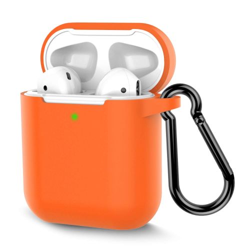  AirPods Case, Coffea Protective Silicone Cover Skin with Keychain for AirPods 2 Wireless Charging Case [Front LED Visible] (Vibrant Orange)