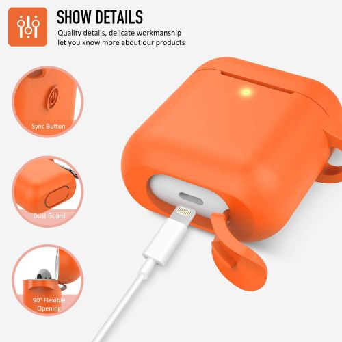  AirPods Case, Coffea Protective Silicone Cover Skin with Keychain for AirPods 2 Wireless Charging Case [Front LED Visible] (Vibrant Orange)