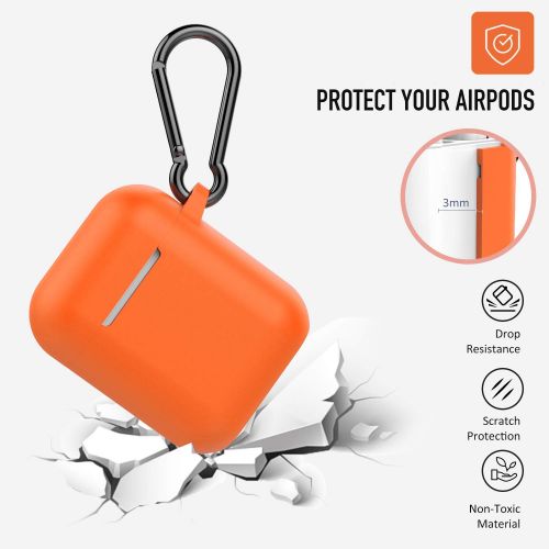  AirPods Case, Coffea Protective Silicone Cover Skin with Keychain for AirPods 2 Wireless Charging Case [Front LED Visible] (Vibrant Orange)