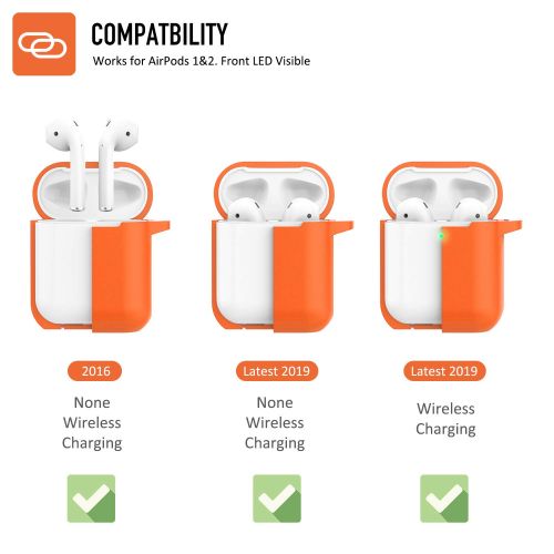  AirPods Case, Coffea Protective Silicone Cover Skin with Keychain for AirPods 2 Wireless Charging Case [Front LED Visible] (Vibrant Orange)
