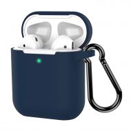 AirPods Case, Coffea Protective Silicone Cover Skin with Keychain for AirPods 2 Wireless Charging Case [Front LED Visible] (Navy)