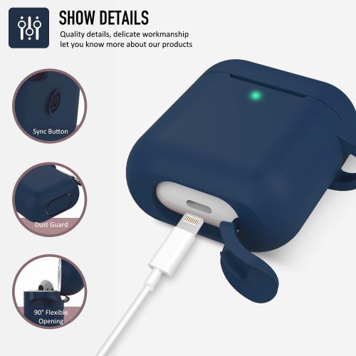  AirPods Case, Coffea Protective Silicone Cover Skin with Keychain for AirPods 2 Wireless Charging Case [Front LED Visible] (Navy)