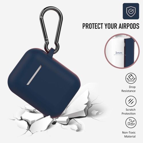  AirPods Case, Coffea Protective Silicone Cover Skin with Keychain for AirPods 2 Wireless Charging Case [Front LED Visible] (Navy)