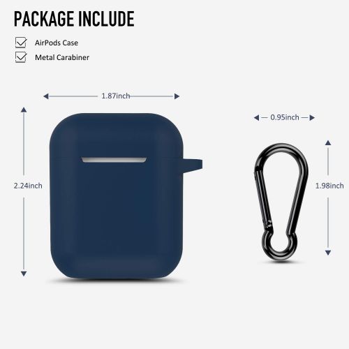  AirPods Case, Coffea Protective Silicone Cover Skin with Keychain for AirPods 2 Wireless Charging Case [Front LED Visible] (Navy)