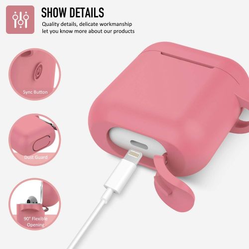  Airpods Case, Coffea AirPods Accessories Shockproof Case Cover Portable & Protective Silicone Skin Cover Case for Airpods 2 & 1 (Front LED Not Visible) - Dusty Rose