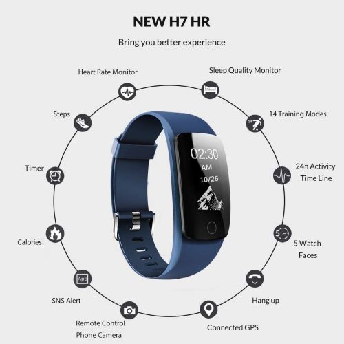  Coffea Fitness Tracker, H7 Touch Screen Activity Tracker Heart Rate Monitor, Waterproof Pedometer Smart Fitness Watch Sleep Tracker Calorie Counter Kids Women Men