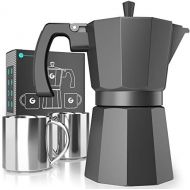 Coffee Gator-Espresso-Moka-Kanne  Induktionsfreundlicher, schneller Kochfeld-Kaffeekocher  2 Edelstahlbecher inkl.  350 ml / 6 Tassen Bruehkapazitat