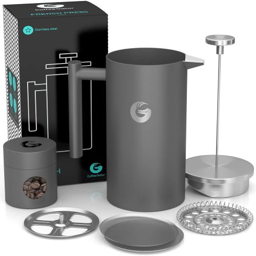  Coffee Gator French-Press-Kaffeebereiter  Heisser-fuer-Langer-Thermobrueher  Plus Reiseglas  Grosse Kapazitat, doppelwandig isoliert, spuelmaschinengeeigneter Edelstahl  1 Liter  G