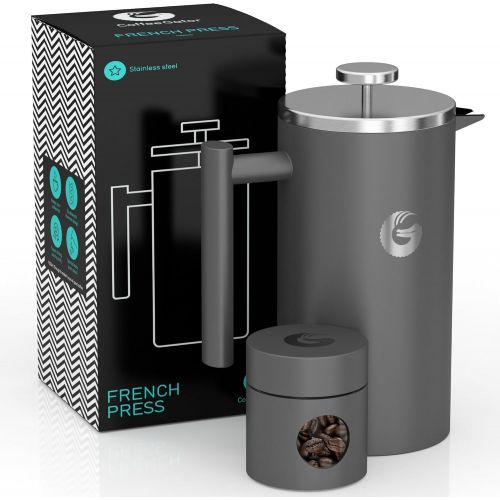  Coffee Gator French-Press-Kaffeebereiter  Heisser-fuer-Langer-Thermobrueher  Plus Reiseglas  Grosse Kapazitat, doppelwandig isoliert, spuelmaschinengeeigneter Edelstahl  1 Liter  G