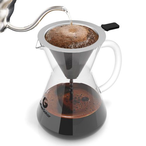  Coffee Gator Kaffeebereiter “Pour Over” mit Dauerfilter aus Edelstahl und Karaffe (300ml)