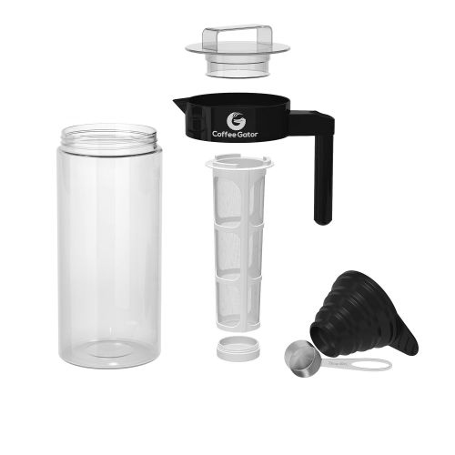  Coffee Gator Kaffeebereiter fuer Cold Brew Kaltwasser-Kaffeezubereiter bekoemmlichen Kaffee-Kaltauszug herstellen | Ideal fuer Eiskaffee | Im Set mit Messloeffel und Klapptrichter (Bla