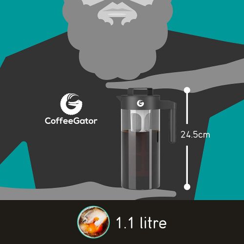  Coffee Gator Kaffeebereiter fuer Cold Brew Kaltwasser-Kaffeezubereiter bekoemmlichen Kaffee-Kaltauszug herstellen | Ideal fuer Eiskaffee | Im Set mit Messloeffel und Klapptrichter (Bla