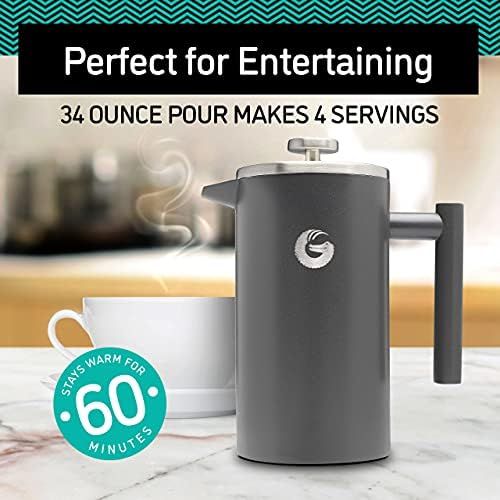  Coffee Gator French Press Kaffeemaschine  Heisser-fuer-langer Thermobrueher mit weniger Ablagerungen  Plus Behalter  Grosses Fassungsvermoegen, doppelwandig isoliert  Edelstahl  1