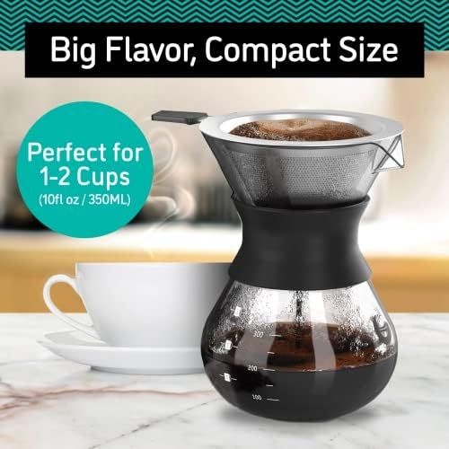  Coffee Gator Pour Over Kaffeebrueher  Mehr Geschmack mit einem papierlosen Edelstahlfilter und Einer Glaskaraffe  Manueller Drip Kaffeebereiter  300 ml