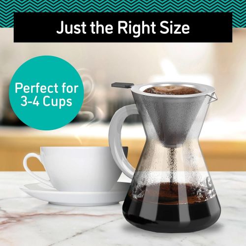  Coffee Gator Pour Over Kaffeebrueher  Mehr Geschmack mit einem papierlosen Edelstahlfilter und einer Glaskaraffe  Manueller Drip Kaffeebereiter  400 ml