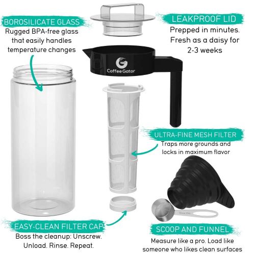  Coffee Gator Cold Brew Kit - Brewer with Scoop and Loading Funnel - 47oz (47 floz, Black)